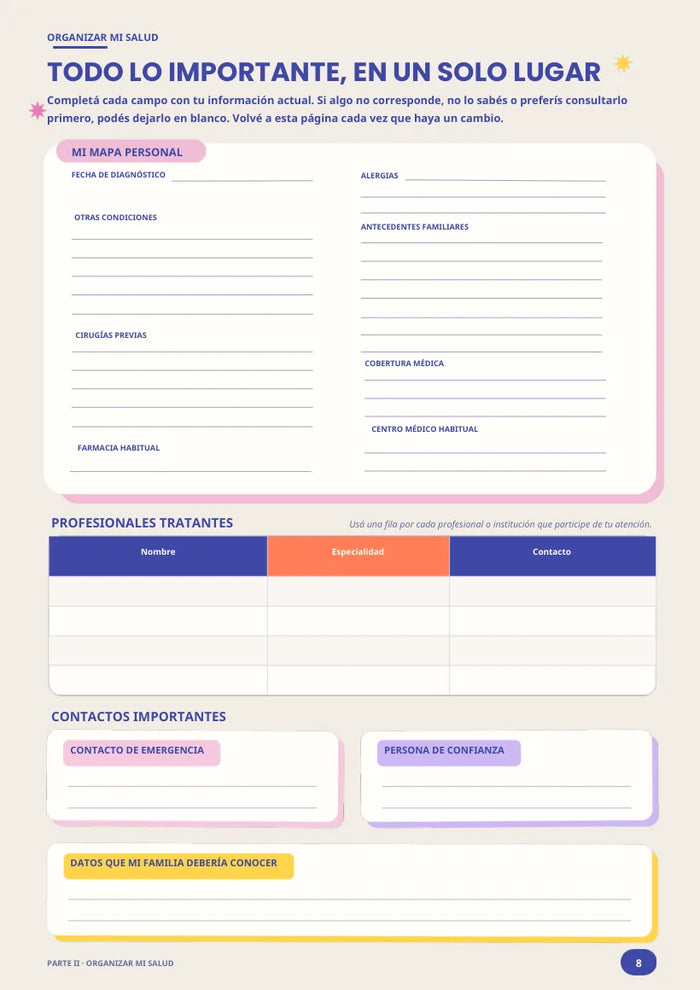 Página del workbook: Todo lo importante en un solo lugar