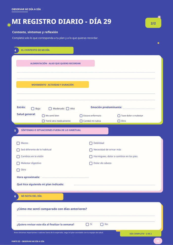 Página del workbook: Mi registro diario, contexto y reflexión